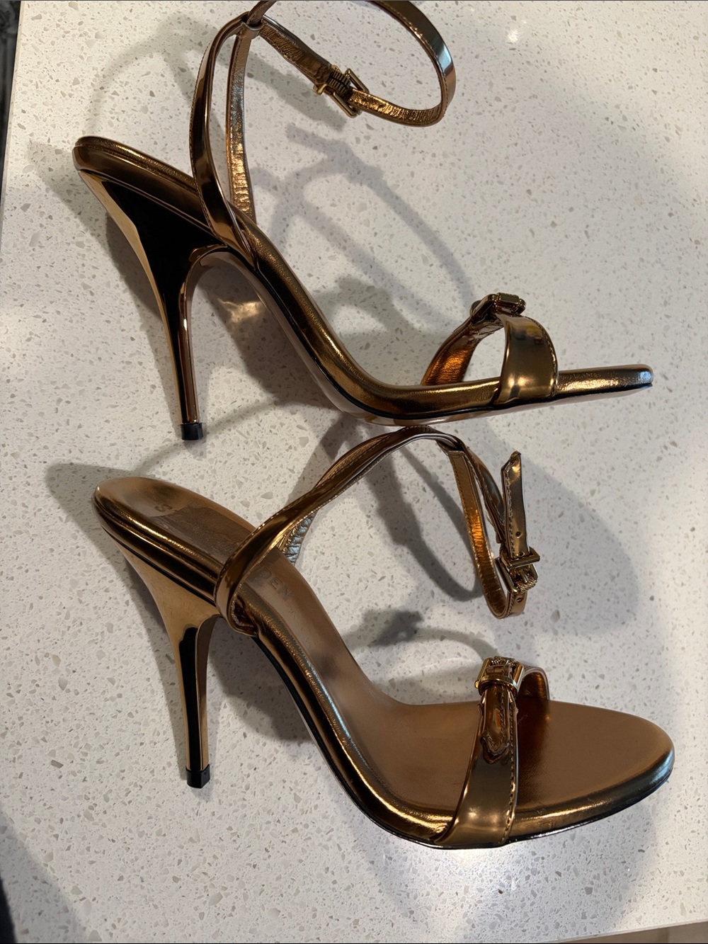 Steve Madden Metallic Bronze Ankle-Strap Heels - Picture 4 of 5